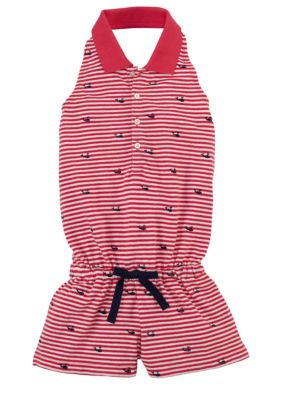 Ralph Lauren Childrenswear Striped Whale Embroidered Romper Girls 4-6X