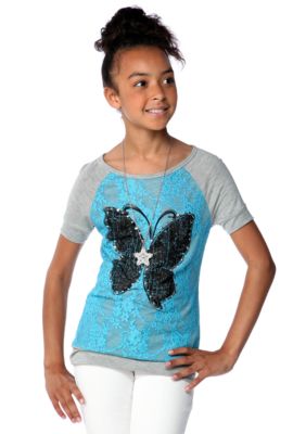 Beautees Raglan Lace Screen Top Girls 7-16