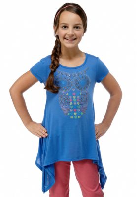 Beautees Owl Shark Bite Stud Shirt Girls 7-16