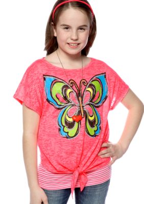 Beautees Butterfly Tie Front Top Girls 7-16