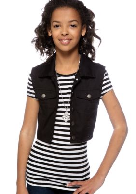 Beautees Stripe 2-fer Vest and Top Set Girls 7-16