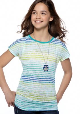 Beautees Stripe Cross Back Necklace Shirt Girls 7-16