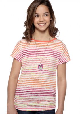 Beautees Stripe Cross Back Necklace Shirt Girls 7-16