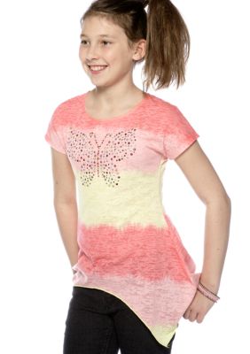 Beautees Tie Dye Sharkbite Butterfly Top Girls 7-16