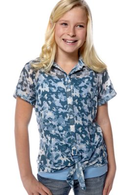 Beautees Camo Tie Front Shirt Girls 7-16