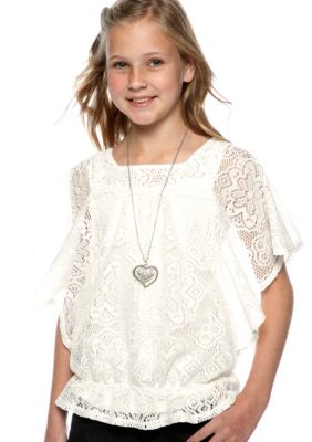 Beautees Crochet Peplum Top Girls 7-16