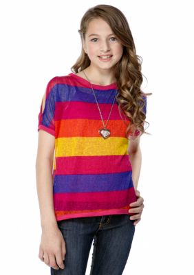 Beautees Cold Shoulder Stripe Top Girls 7-16