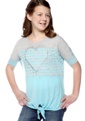 Beautees Studded Heart Front Tie Top Girls Plus