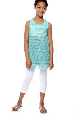 Beautees Flower Necklace Legging Set Girls 7-16