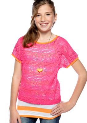 Beautees Neon Crochet Necklace Top Girls 7-16