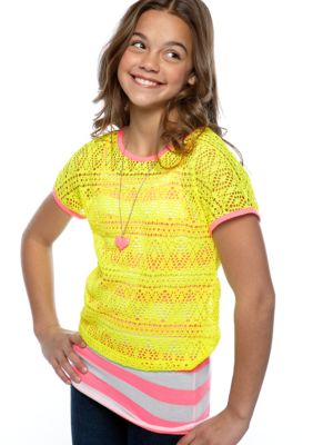 Beautees Neon Crochet Necklace Top Girls 7-16