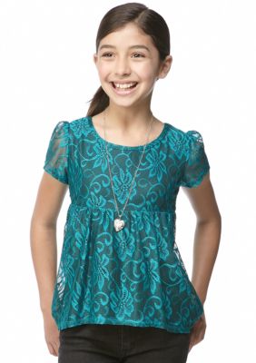 Beautees Lace Baby Doll Top Girls 7-16
