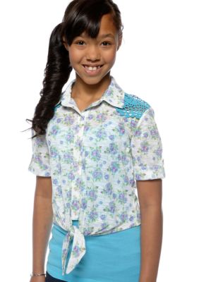 Belle du Jour Floral Tie Front Shirt Girls 7-16