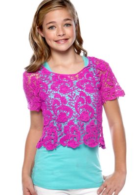 Belle du Jour Crochet Popover Top Girls 7-16