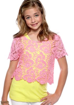Belle du Jour Crochet Popover Top Girls 7-16