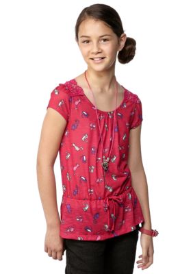 Belle du Jour Peplum Kitty Necklace Top Girls 7-16