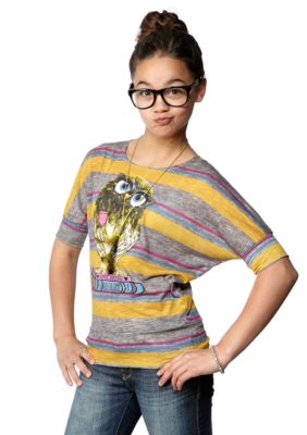 Belle du Jour Stripe Owl Necklace Top Girls 7-16