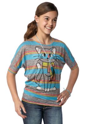 Belle du Jour Stripe Kitty Necklace Top Girls 7-16