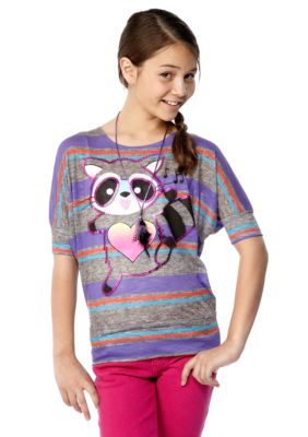 Belle du Jour Stripe Racoon Necklace Top Girls 7-16