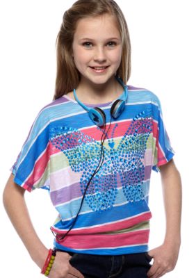 Belle du Jour Butterfly Tee with Headphones Girls 7-16