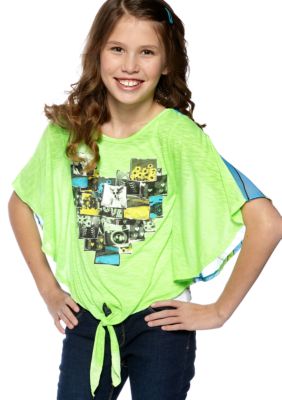 Belle du Jour Graphic Heart Tie Front Shirt Girls 7-16