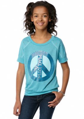 Belle du Jour Peace Sign Stud Sweater Top Girls 7-16