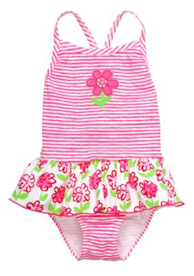 Sweet Potatoes Pink Posie Ruffle 1-piece Swimsuit Girls 4-6X