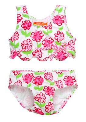 Sweet Potatoes Pink Posie Scallop 2-piece Swimsuit Girls 4-6X