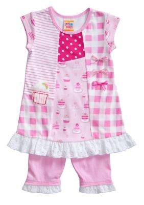 Sweet Potatoes Patchwork Tunic with Ruffle Leggings Girls 4-6X