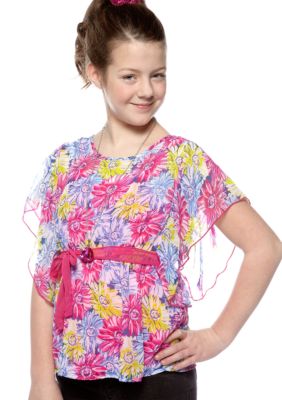 Speechless Floral Butterfly Sleeve Necklace Shirt Girls Plus