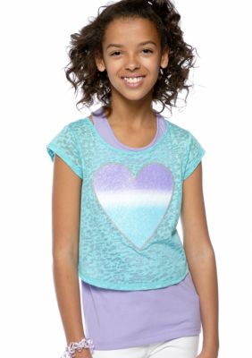 Speechless Burnout Heart Popover Top Girls 7-16