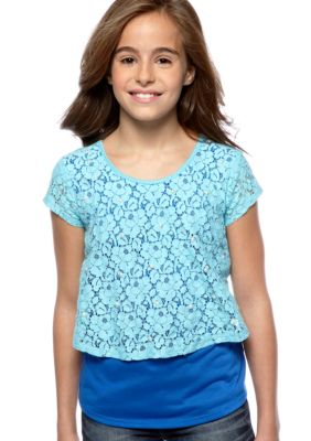Speechless Lace Popover Bow Top Girls 7-16