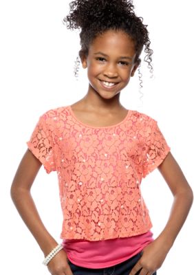 Speechless Lace Popover Bow Top Girls 7-16