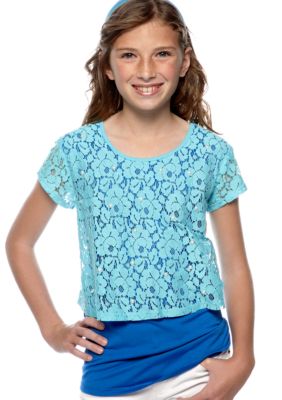 Speechless Lace Popover Bow Top Girls Plus
