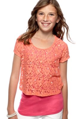 Speechless Lace Popover Bow Top Girls Plus