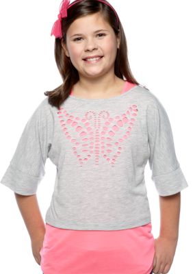 Speechless Heart Laser Cut Top Girls Plus