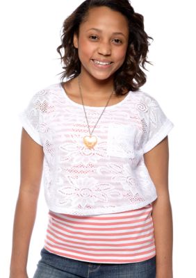 Speechless wLace Popover Necklace Top Girls Plus