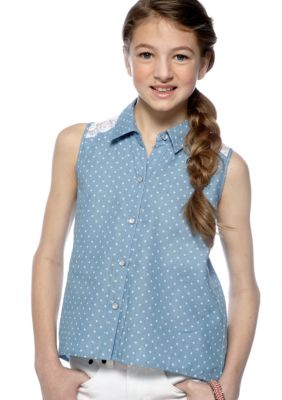 Speechless Chambray Polka Dot Shirt Girls 7-16