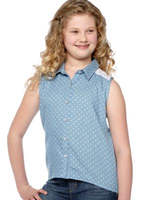 Speechless Dot Lace Woven Top Girls Plus