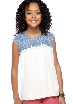 Speechless Denim White Baby Doll Shirt Girls 7-16