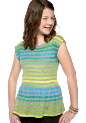 Speechless Neon Striped Peplum Top Girls Plus