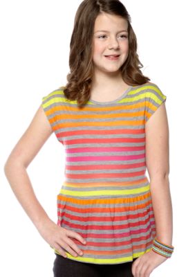 Speechless Neon Striped Peplum Top Girls Plus