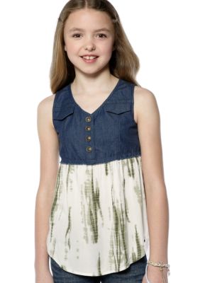 Speechless Denim Camo Baby Doll Top Girls 7-16