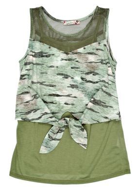 Speechless Tie Front Camouflage Top Girls Plus