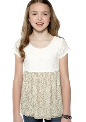 Speechless Lace Floral Baby Doll Top Girls 7-16