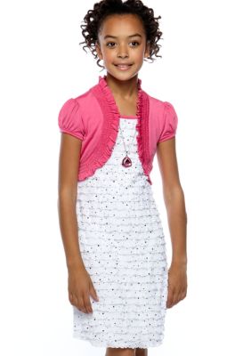 Speechless Sequin Eyelash Shrug Dress Girls 7-16