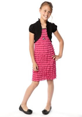 Speechless Shimmer Eyelash Shrug Dress Girls 7-16