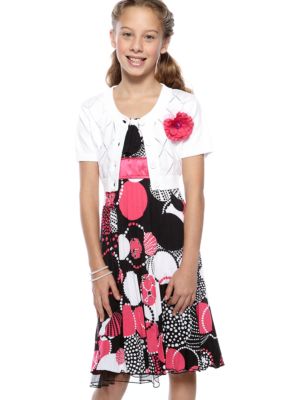 Sequin Hearts Print Pleated Sweater Dress Girls 7-16