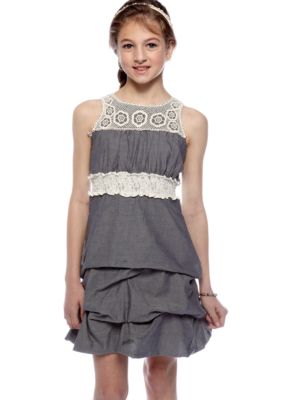 Sequin Hearts Denim Smock Waist Dress Girls 7-16