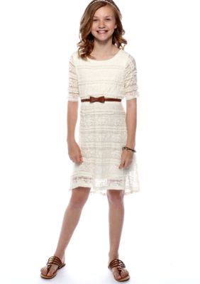 Sequin Hearts Lace Belt Hi Low Hem Dress Girls 7-16